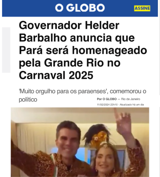 Homenagem a Belém no Carnaval de 2025 pela Grande Rio ganha destaque na imprensa nacional