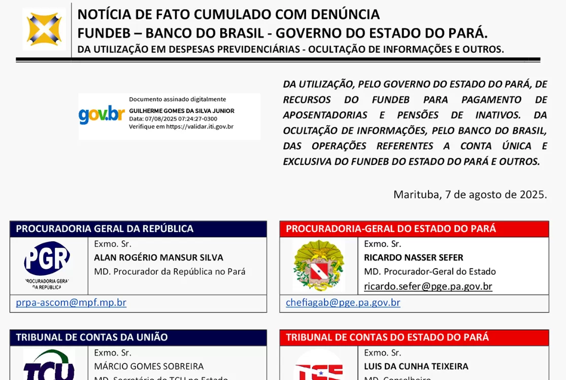 Suspeitas sobre uso indevido de verbas do Fundeb estão sob investigação no Pará