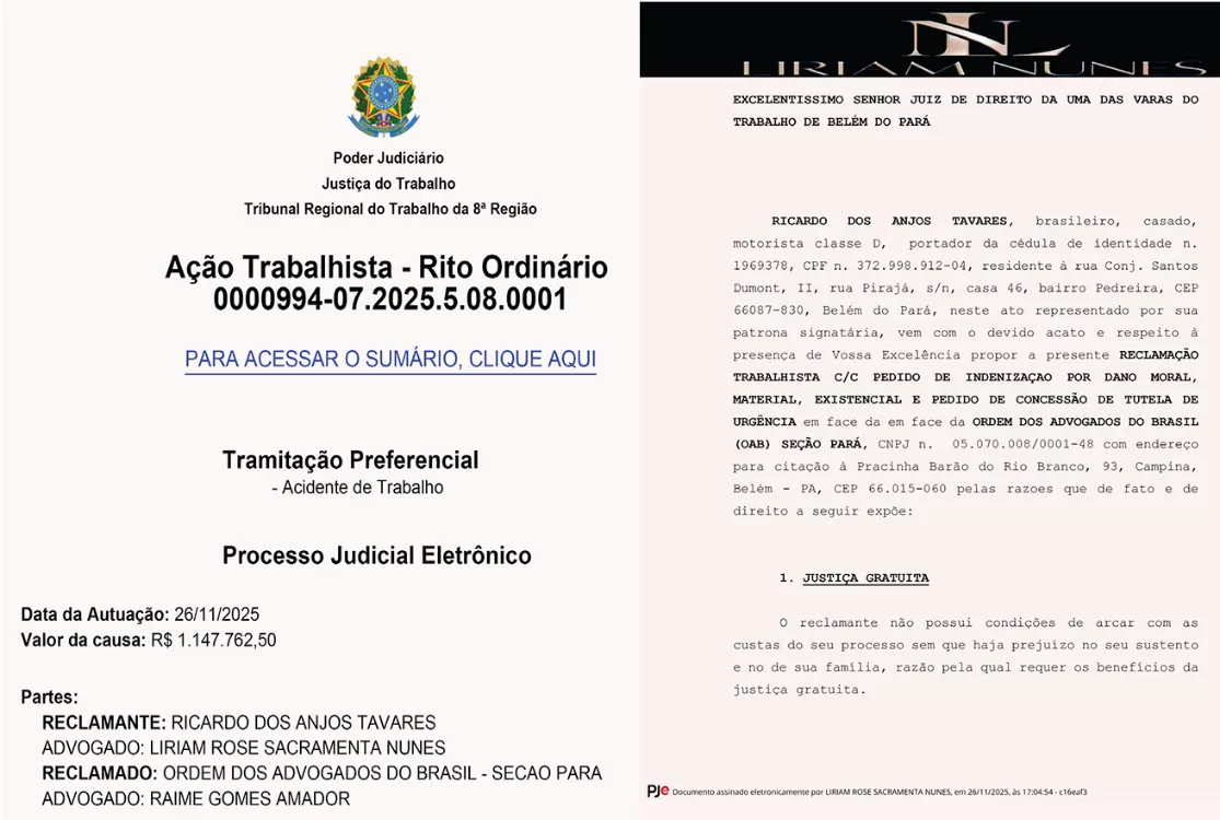 Motorista processa OAB Pará em ação milionária e relata jornadas exaustivas