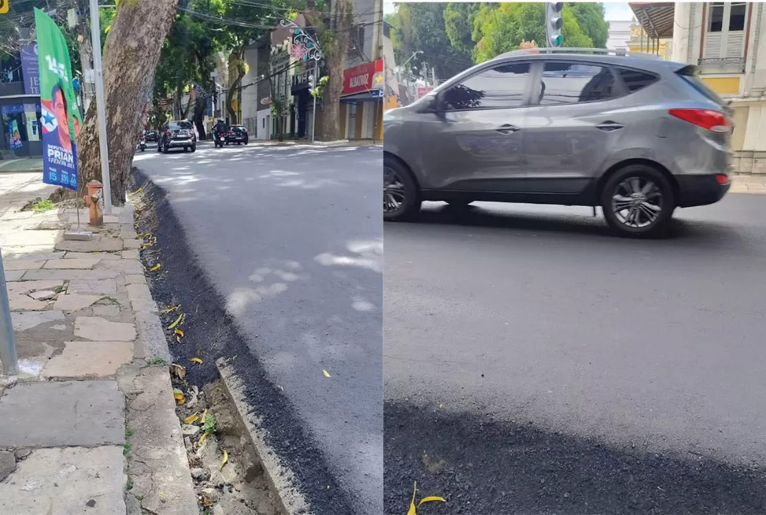 Asfalto novo, degrau velho e o Círio pela frente; muito cuidado com desnível da rua